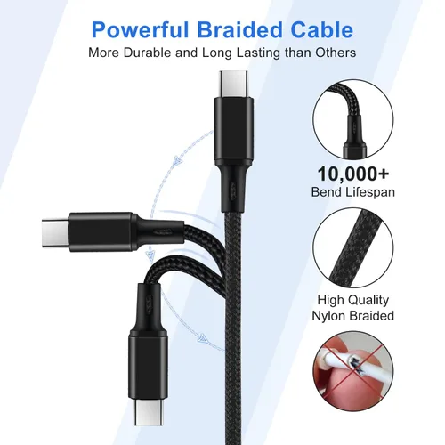 Vista 3 de Cable de carga múltiple 3A, USB A a 4 en 1 de nailon trenzado, Lightning / Dual Tipo-C/Micro Puerto Cable de carga rápida para iPhone 17, 16, 15