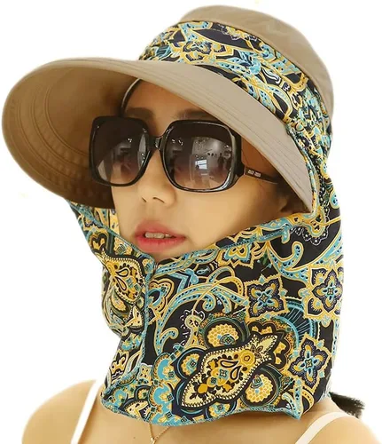 Vista 10 de Sombrero de sol plegable multifuncional con protección solar UPF 50+ para mujer, impermeable, transpirable, cuello facial