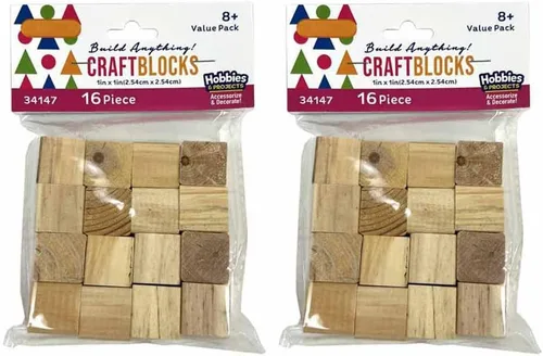 Vista 2 de 32 bloques de madera natural para manualidades, bloques de madera dura sin terminar, cubos de 1 pulgada