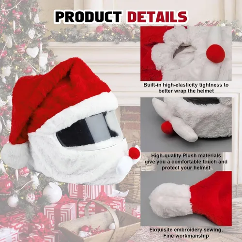 Vista 5 de x xotic tech Cubierta para Casco de Motocicleta de Papá Noel Navideño, Cubierta de Felpa para Casco de Cara Completa de Natividad Papá Noel Sombrero