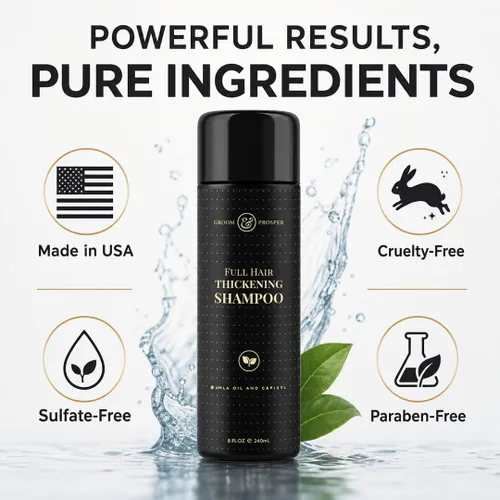 Vista 6 de GROOM & PROSPER - Champú para engrosar el cabello para hombres, 8 onzas - Restaura, nutre, protege, fortalece el cabello delgado - Combate