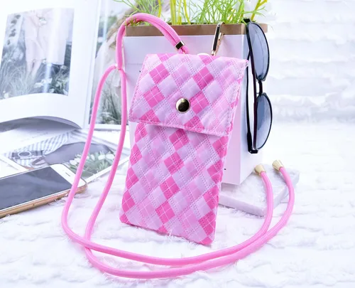 Vista 4 de Funda suave para lentes doble para mujer, con correa ajustable para el hombro y llavero para teléfono celular