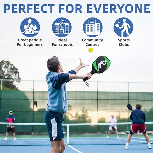 Vista 3 de Juego de 2 palas de pickleball con 2 raquetas de fibra de vidrio, 2 bolas de pickleball con bolsa de transporte para interiores y exteriores