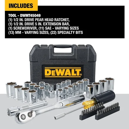 Vista 2 de DEWALT Juego de herramientas mecánicas de 49 piezas de accionamiento de 1/2 pulgada (DWMT45049)