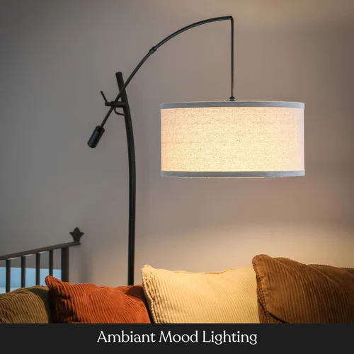 Vista 4 de Brightech Grayson Lámpara de pie LED de arco para oficina y sala de estar, lámpara de brazo ajustable en estilo industrial para lectura de Negro