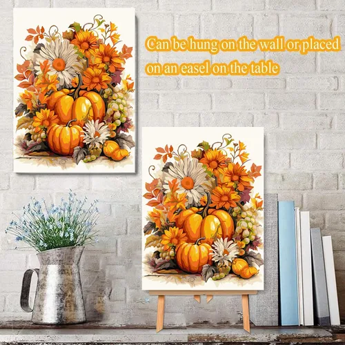 Vista 3 de Meothan Kits de pintura por números para adultos enmarcados, pintura de otoño por números para adultos principiantes, kits de pintura de calabaza