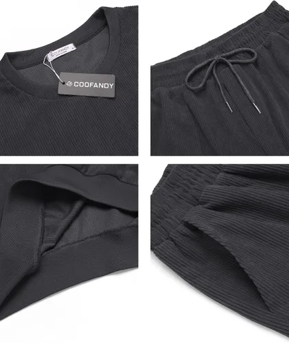 Vista 5 de COOFANDY Conjunto deportivo de 2 piezas para hombre, sudadera de manga larga, sin botones, para deportes, casual, fitness, trotar