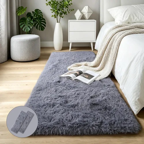 Vista 54 de KICHOWUA - Tapete grueso y esponjoso de 3 x 5 pies, color negro, ultrasuave, lavable, antideslizante, acogedor y peludo, para sala, dormitorio