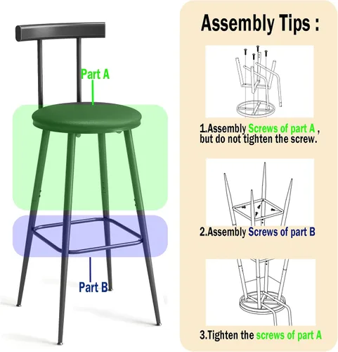 Vista 7 de Taburetes de bar, juego de 2 taburetes de cocina altos, sillas de bar con respaldo y reposapiés, taburetes industriales con asiento suave de PU