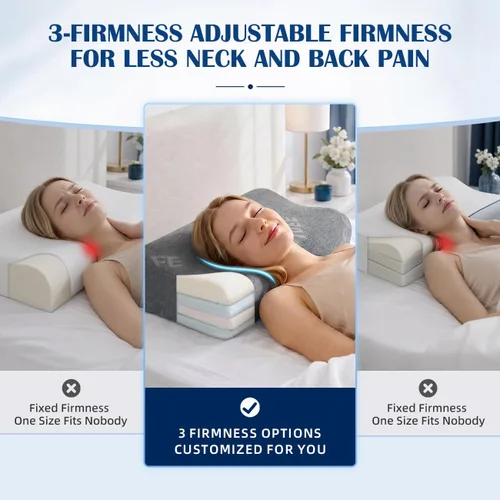 Vista 4 de Almohada de contorno - Almohada cervical de cuello ajustable de suavidad para un soporte ideal, almohada de espuma viscoelástica de 11 alturas