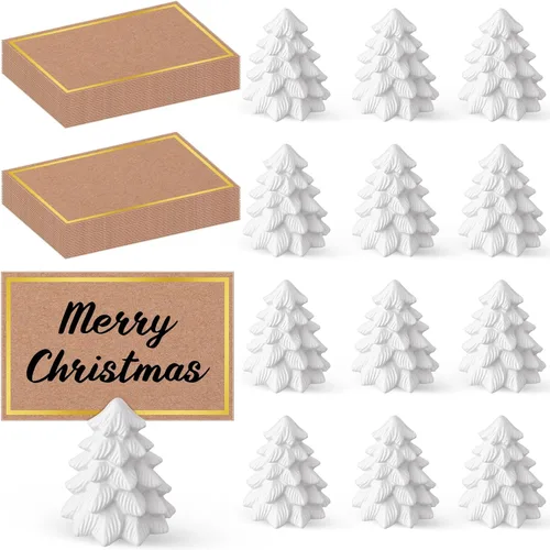 Vista 8 de Watersay 12 Piezas Portadores de Tarjetas de Lugar en Forma de Árbol de Navidad con Tarjetas de Asiento, Soportes para Números de Mesa, Tarjetas