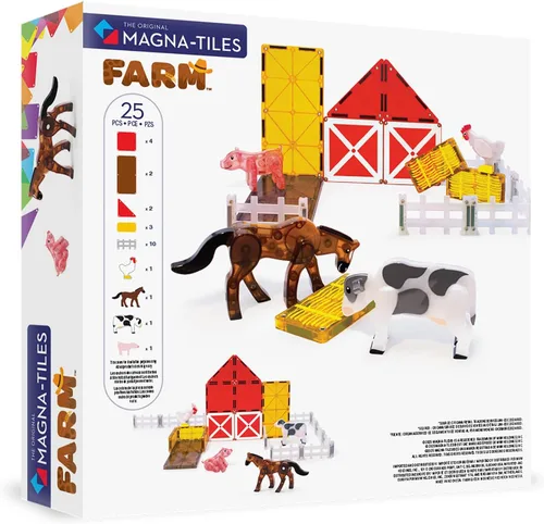 Vista 2 de MAGNA-TILES Farm Animals - Juego de construcción magnética de 25 piezas, la marca original de construcción magnética
