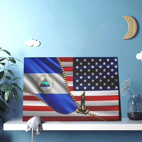 Vista 5 de Lienzo decorativo para pared, diseño de bandera estadounidense y nicaragüense de Nicaragua, impresiones artísticas de pared de 12 x 18 pulgadas, sin