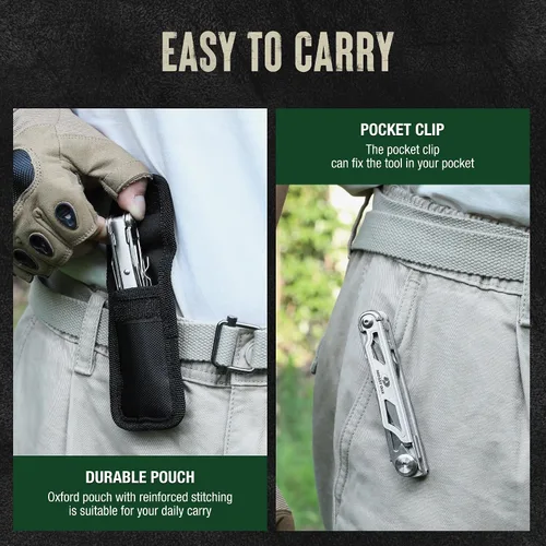 Vista 8 de Mossy Oak - Cuchillo multiherramienta plegable de bolsillo 12 en 1 con funda, cuchillo multiherramienta de acero inoxidable con clip, herramientas