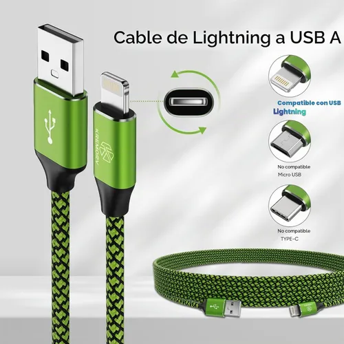 Vista 4 de Cargador para iPhone Paquete de 5, Cable Lightning USB de 10 pies, Cable Certificado Apple Mfi, Cable de Carga Rápida Trenzado de Nylon Compatible