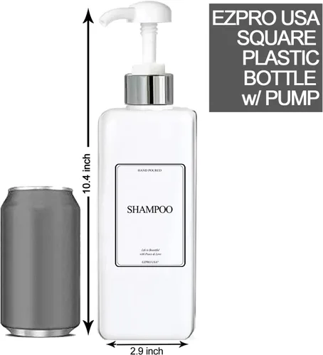 Vista 2 de Botellas de plástico vacías cuadradas de champú, acondicionador, loción de jabón recargable, sin BPA para lavado corporal, hidratante, crema facial