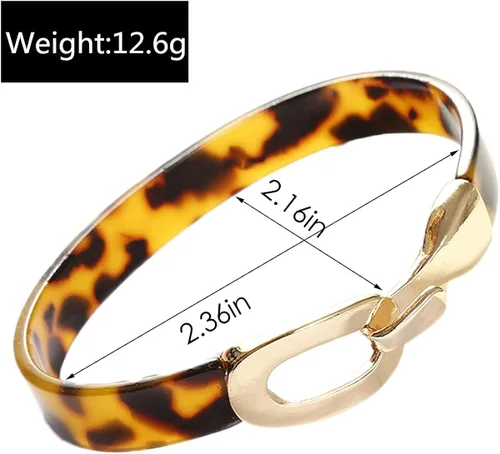 Vista 3 de Pulseras ligeras y gruesas con estampado de leopardo acrílico vintage de cara ancha esmaltadas de ácido acético de carey y carey para mujeres y niñas