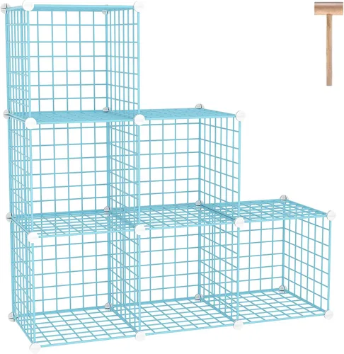 Vista 9 de C&AHOME Almacenamiento de Cubos de Alambre, Organizador de 6 Cubos con Rejillas C de Metal, Unidades de Estantes Modulares, Estantería