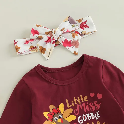 Vista 4 de Sudadera con cuello redondo y estampado de pastel de calabaza para niña pequeña, camiseta y pantalones acampanados para otoño, 2