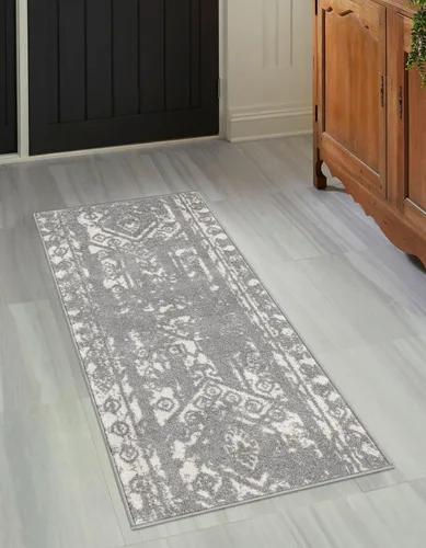 Vista 23 de Unique Loom Lennon Collection - Alfombra de área Zal (2 pies x 3 pies 1 pulgada, rectangular, gris y marfil)