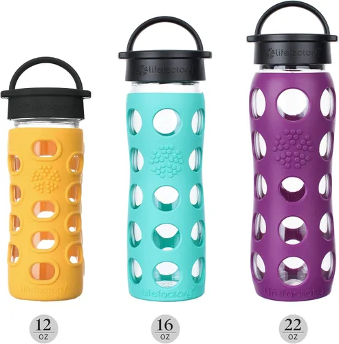 Vista 5 de Lifefactory Botella de agua de vidrio sin BPA de 12 onzas con tapa clásica y funda protectora de silicona, Marigold Caléndula