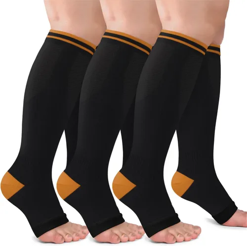 Vista 21 de CTHH Calcetines de compresión sin dedos para mujeres y hombres con puntera Beige