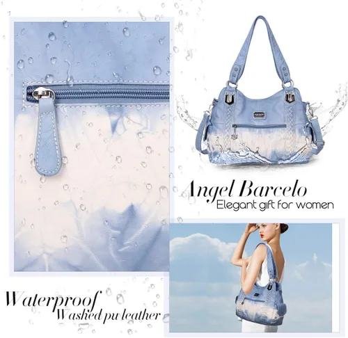 Vista 259 de Angel Barcelo - Bolsa de hombro amplia para mujer, diseño Hobo, cuero lavado