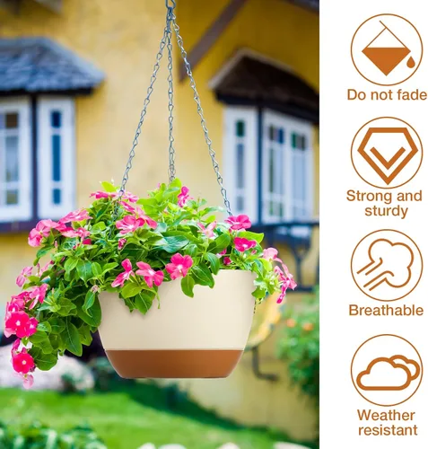 Vista 4 de Mumufy 6 macetas colgantes de 8 pulgadas para plantas de interior y exterior, color beige