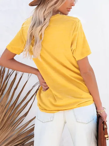 Vista 4 de Chulianyouhuo - Camiseta de manga corta con estampado de girasol para mujer, camiseta casual con bonita flor para adolescentes y niñas
