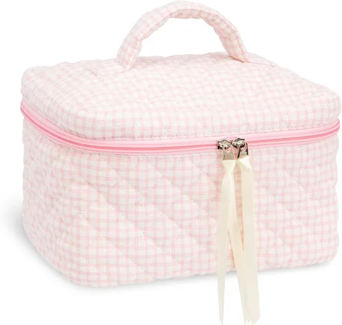 Vista 33 de Quilted Makeup Bag for Women, Travel Cosmetic&Toiletry Bag,Blue Flower