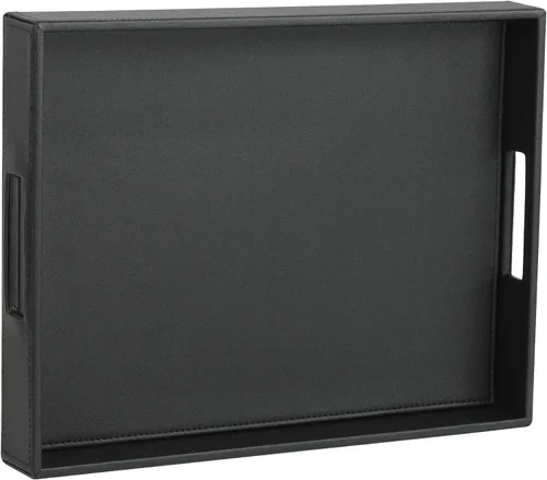 Vista 10 de HofferRuffer Bandeja rectangular de servir con asas con agujeros para mesa de café, desayuno, té, comida, bandeja de servicio para mostrador