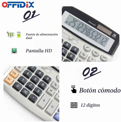Vista 3 de OFFIDIX Calculadora de escritorio de oficina Calculadora de energía dual
