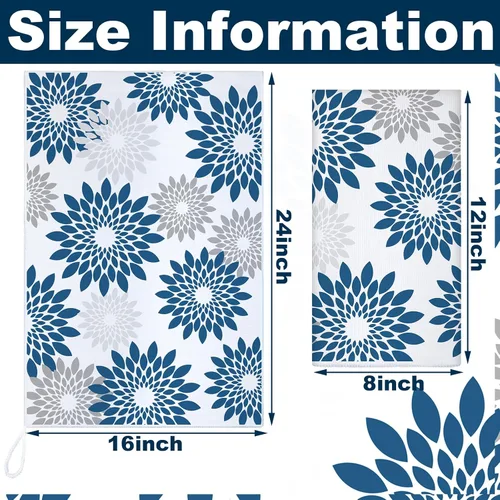 Vista 4 de Kajaia 4 paños de cocina azules florales paños de cocina geométricos, toallas de mano decorativas bohemias, paños de mano absorbentes a cuadros