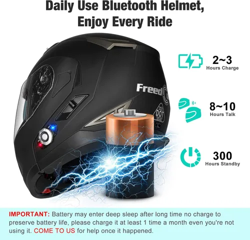 Vista 5 de FreedConn BM2-S - Casco de motocicleta con Bluetooth y función de marcación de voz, manos libres, 500 m 2 3 conductores, DOT con Bluetooth