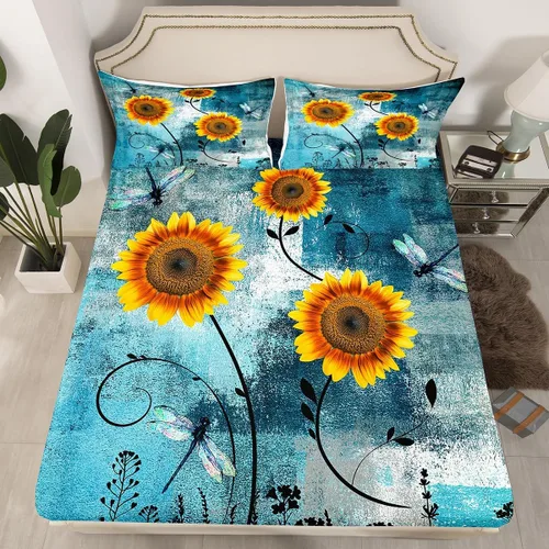 Vista 14 de Erosebridal Juego de ropa de cama rústica de tamaño individual, diseño de mariposa y girasol, para niños, adolescentes, adultos, retro, grunge