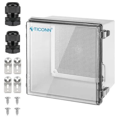 Vista 25 de TICONN - Caja de conexiones eléctricas impermeable IP67 con carcasa de plástico ABS con tapa con bisagras con placa de montaje, soportes de pared