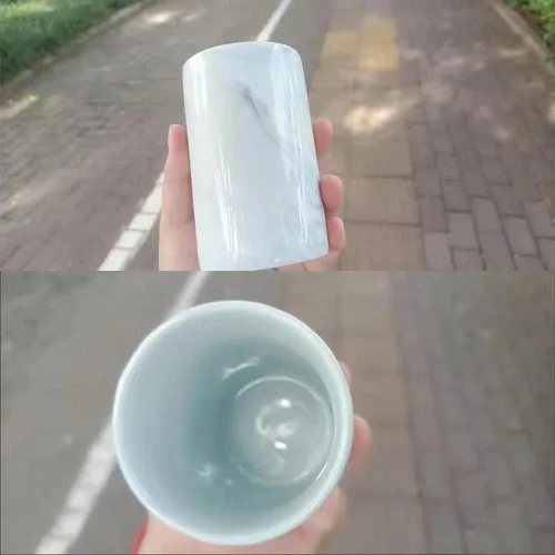 Vista 3 de Taza de cerámica de mármol, soporte para cepillos de dientes creativo, taza para beber simple (azul)