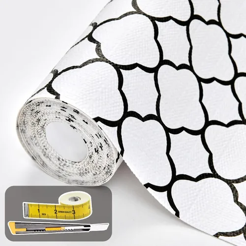 Vista 17 de Lámina para revestir estantes y cajones de cocina y baño, impermeable, antideslizante, sin adhesivo, fácil de limpiar, incluye cuchillo y cinta