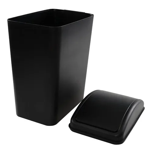 Vista 2 de Cubo de basura de plástico con tapa, 4.5 galones, color negro, paquete de 3