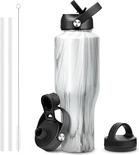 Vista 37 de HYDROWION Botella de agua aislada de 32 onzas, soporte para botella de agua para automóvil, botella de viaje aislada al vacío de doble pared