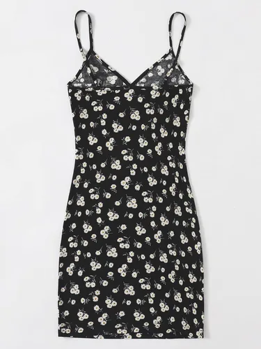 Vista 2 de Floerns - Vestido corto de verano con estampado floral de cerezas, acampanado para mujer