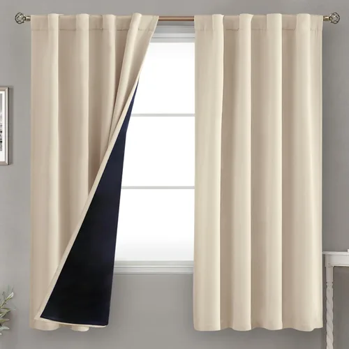 Vista 94 de BGment Cortinas 100% opacas beige de 63 pulgadas de largo con forro aislante térmico, bolsillo para varilla y lengüeta trasera de doble capa