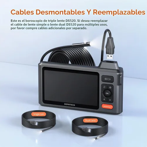 Vista 8 de Herramienta de boroscopio de triple lente, cámara endoscopio DEPSTECH con pantalla IPS de 5 pulgadas y luces, cámara de inspección de alcantarillado