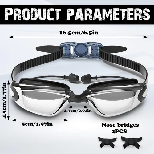 Vista 2 de Gafas de natación, antivaho anti-UV, sin fugas, gafas de natación ajustables con visión clara para mujeres y hombres