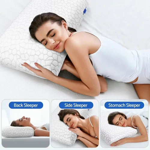 Vista 6 de CushZone Almohadas de espuma viscoelástica para dormir, almohada de cama con funda extraíble y lavable a máquina, almohada de cama para dormir