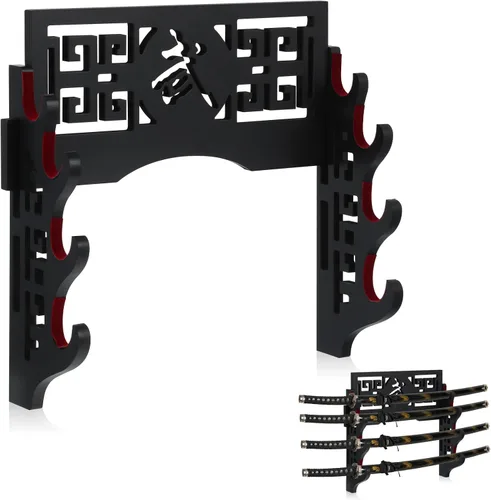 Vista 12 de Barydat Soporte de pared para katana, soporte para espada samurái, soporte para colgar espada japonesa Wakizashi, colección de pasatiempos