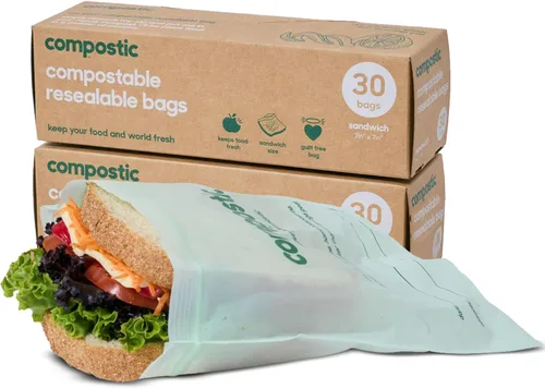 Vista 16 de Compostic Bolsas compostables de galón (60 unidades) Paquete de iniciación – Sellado con cremallera resellable, a base de plantas, compostables