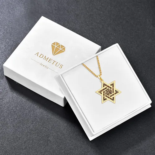 Vista 7 de ADMETUS Collar de amuleto de plata de ley 925 Collar Ankh con estrella de David para hombre con cadena de 22 pulgadas + 2 pulgadas