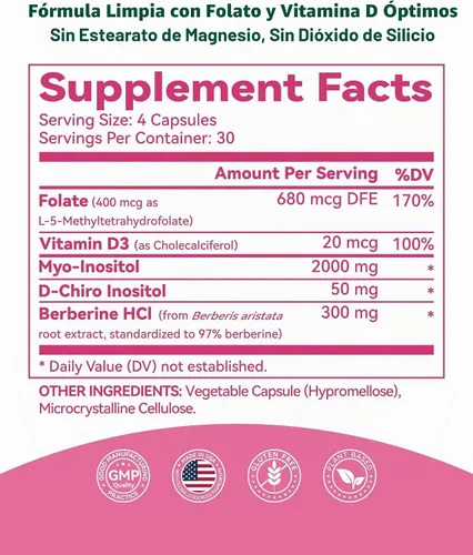 Vista 9 de Brillo interior Myo D-Chiro Inositol 40:1 Equilibrio hormonal de las mujeres 120 cápsulas