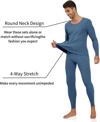 Vista 2 de YRW Ropa interior térmica para hombre con forro polar largo conjunto de capa base para clima frío M-4XL